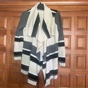 (EUC) LOFT Gray and Black Cardigan Sweater with Waterfall Collar